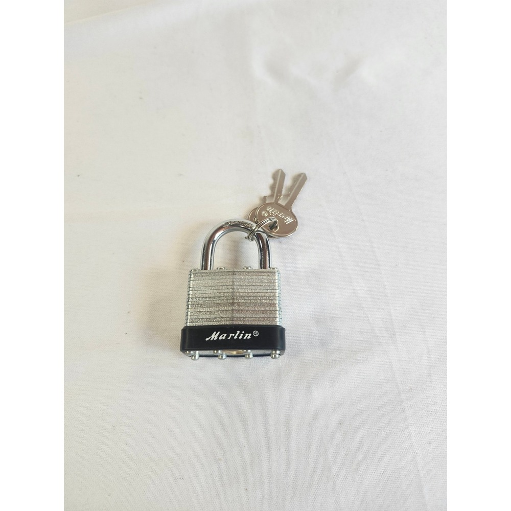 Marlin Laminated Steel Padlock with 2 Keys H&R 1871 LLC Hardened Shackle Silver